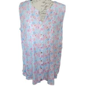 Jane & Delancey Ladies Sz L White & Multicolored V-Neck Button Down Blouse